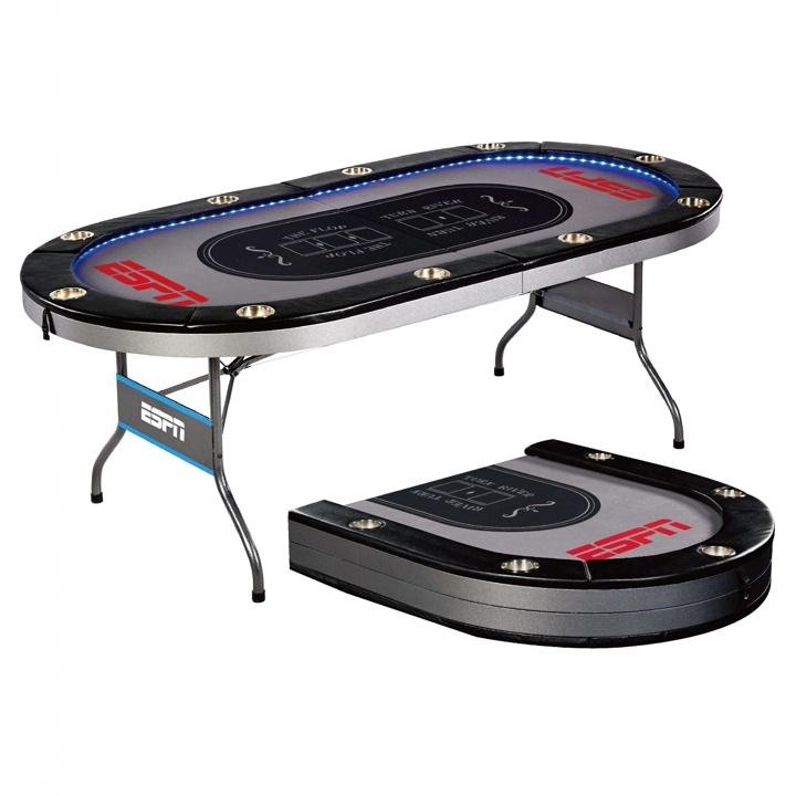 ESPN 10 Player Premium Foldable Poker Table with In-Laid LED Lights, Gray