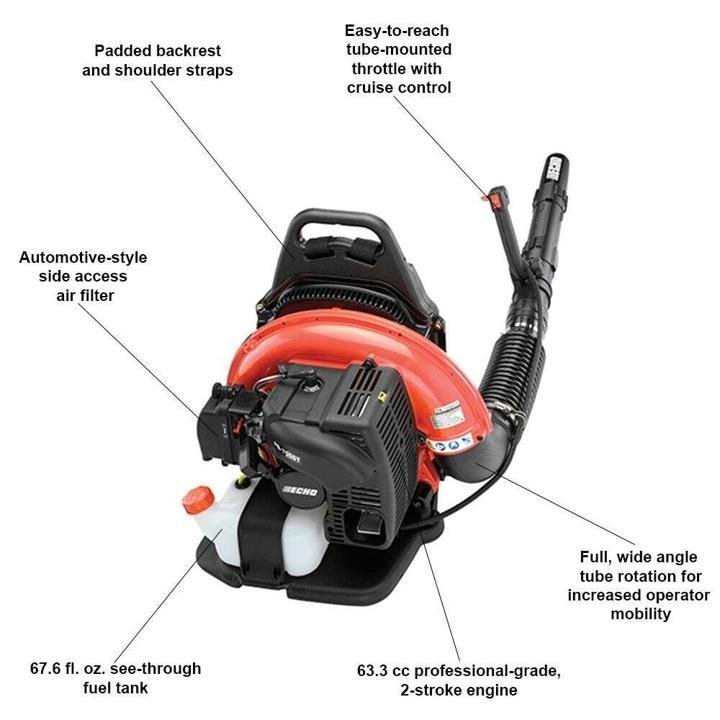 ECHO 233 MPH 651 CFM 63.3cc Gas 2-Stroke Cycle Backpack Leaf Blower with Tube Throttle - Image 8