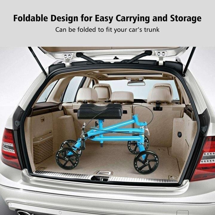 Double Steel Tube Walking Aids Scooter w/Shopping Basket, Dual Brake Medical Steerable Folding Knee Walker, Turning Brake Knee Bike, Great for Injury Sportman Leg Surgery, Blue - Image 5