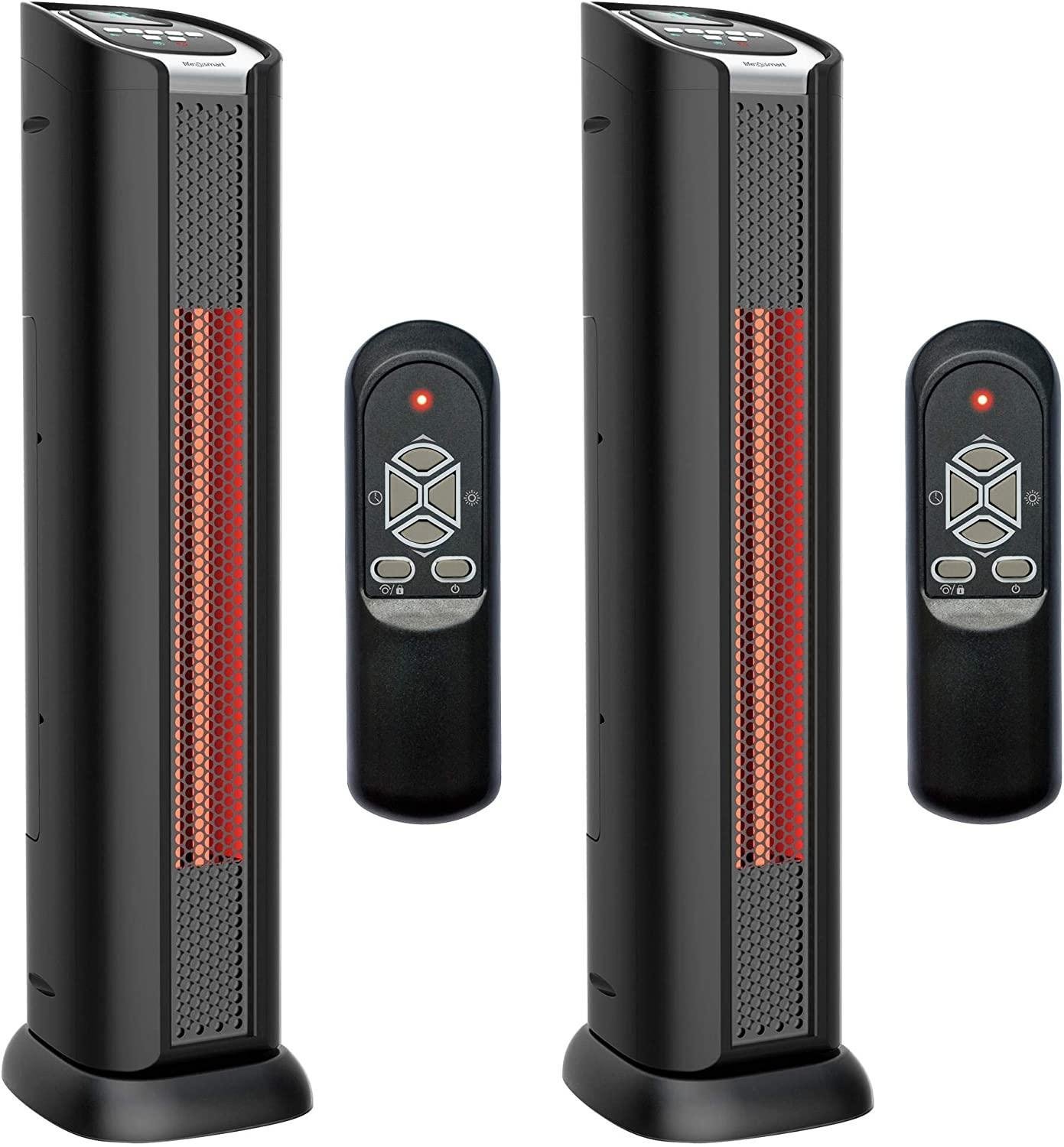 LifeSmart 2 Element Quartz Infrared 24-Inch Electric Portable Tower Indoor Room Space Heater and Fan, Black (2 Pack)