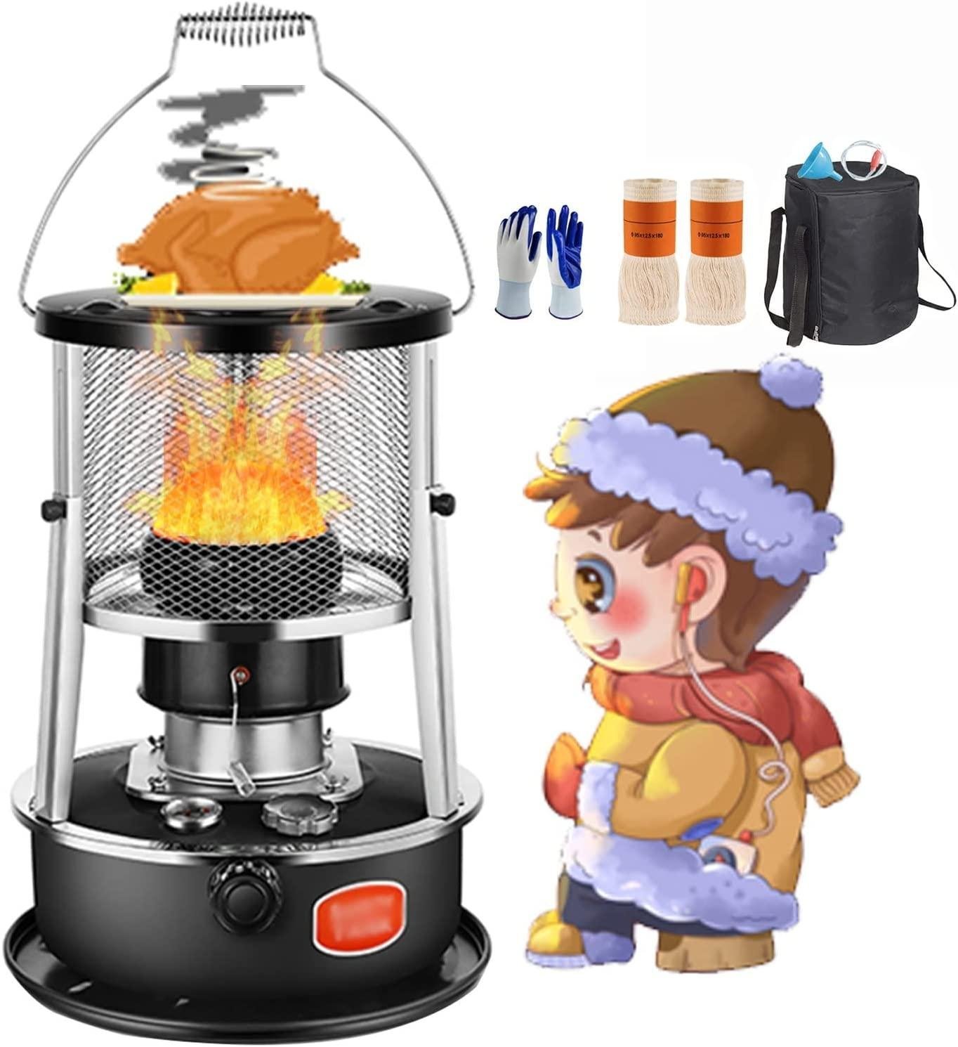 4.5L Indoor Kerosene Stove, Kerosene Heater, Mobile Oil Heater No Electricity, with 2 Wicks and Storage Bag, Portable with Fall Protection Indoor Outdoor Tent Heater