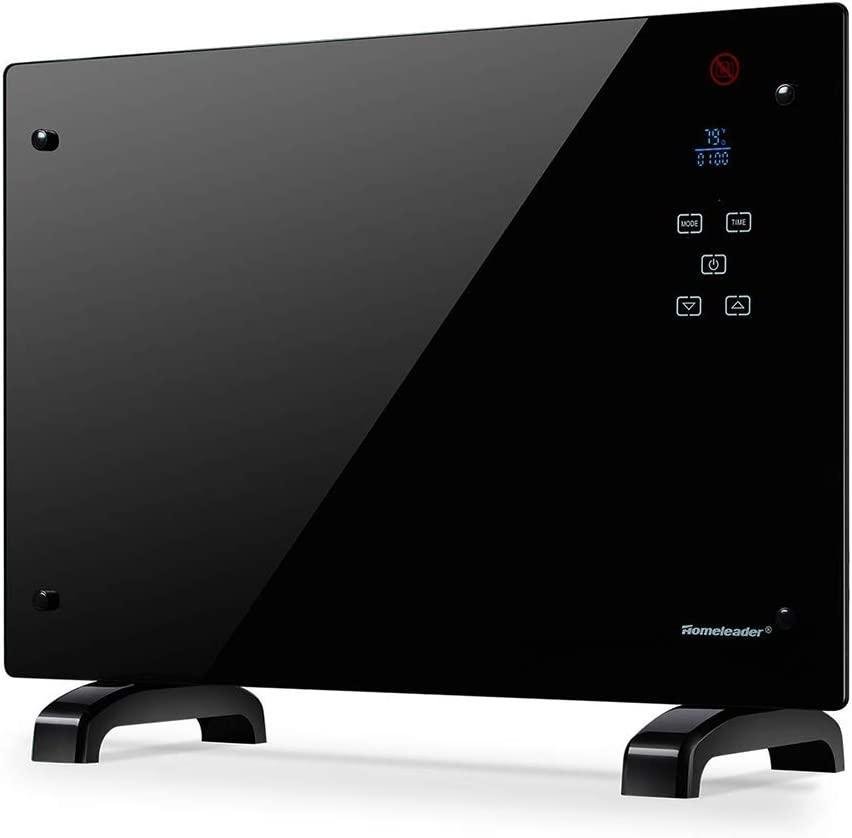 Mini Fan Heater Electric Panel Heater, 1500 Watt Space Heater with Remote Control and LED Touch Button,  Standing Room Heater, GH-15F，Black