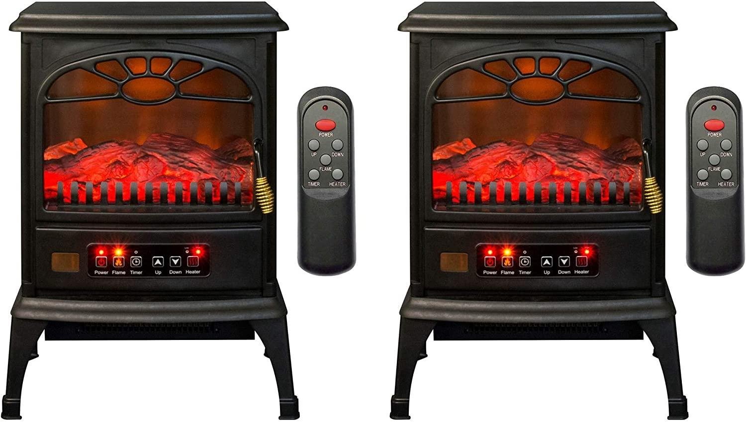 LifeSmart 1500W Large Room 3-Sided Mobile Electric Infrared Stove Heaters (Pair)