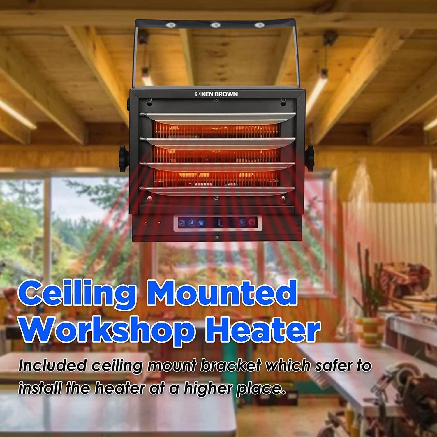 KEN BROWN 7500W Digital Fan Forced Ceiling Mount Heater, Electric Garage Heater with Full-Function Remote, Digital Thermostat and 8-Hour Timer for Garage, Shop, Workshop, Warehouse or Storage Area - Image 6