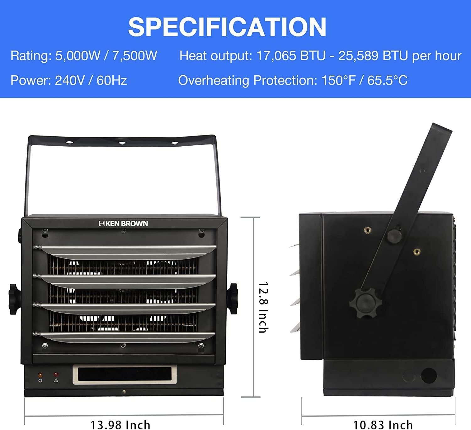 KEN BROWN 7500W Digital Fan Forced Ceiling Mount Heater, Electric Garage Heater with Full-Function Remote, Digital Thermostat and 8-Hour Timer for Garage, Shop, Workshop, Warehouse or Storage Area - Image 8