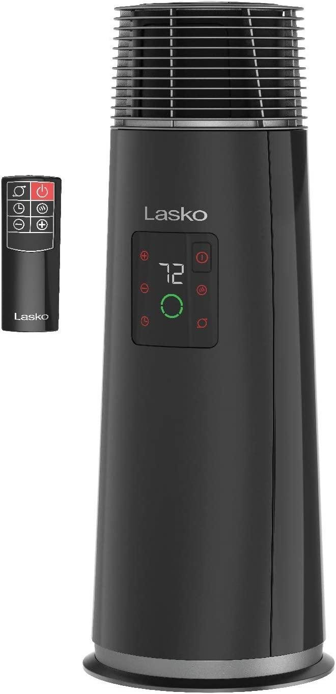 Lasko 360-Degree Oscillating Ceramic Tower Heater for Home with Tip-Over Safety, Adjustable Thermostat, Timer, Remote and 3 Speeds, 24 Inches, Black, 1500W, CT24362