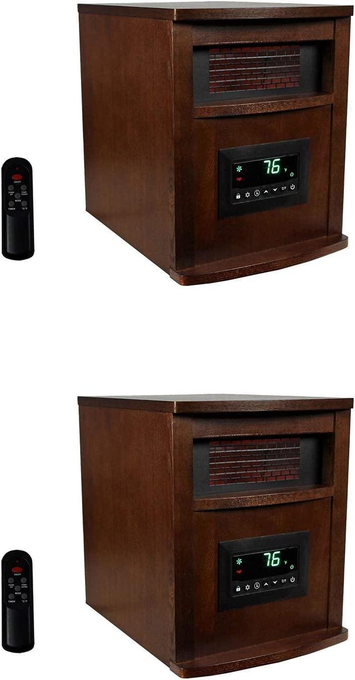 LIFE PRO Lifesmart 6 Element 1500 Watt Electric Portable Programmable Infrared Quartz Space Heater with Remote Control, Dark Oak (2 Pack)