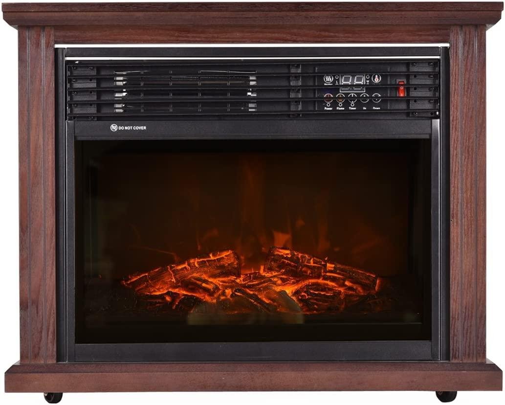 Giantex 28"  Standing Electric Fireplace 1500W Glass View Log Flame Remote Home Space Heater