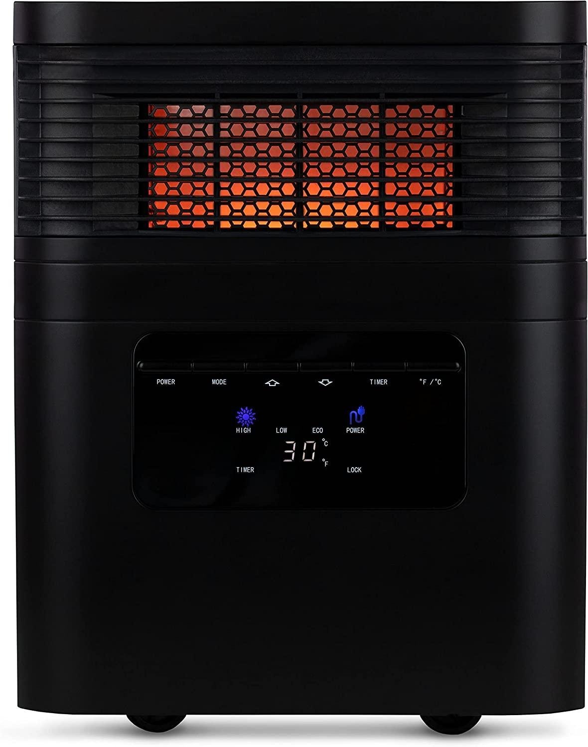 Briza Infrared Space Heater - Infrared Portable Indoor Heater - Small Electric Heater - Personal Space Heater - For Large Living Room/Bedroom/Office - Dual Function Timer - 1500W