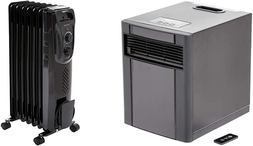 Basics Indoor Portable Radiator Heater - Black & Portable Eco-Smart Space Heater - Black