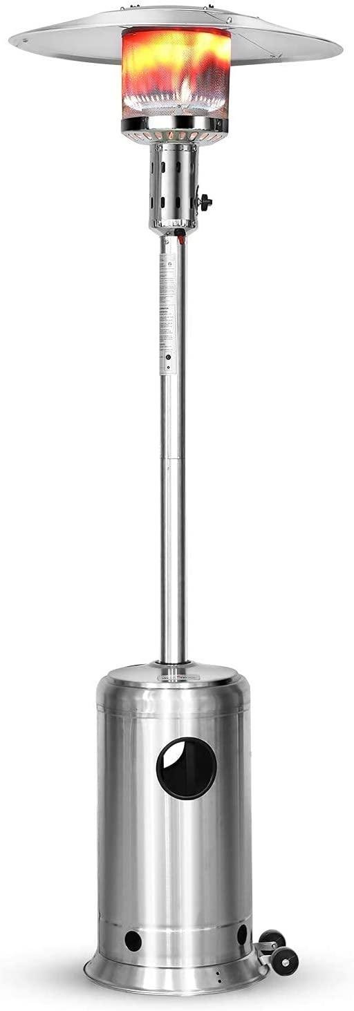 48000 BTU Outdoor Patio Propane Heater, 88in Tall Umbrella Outside Space Gas Heater with Wheels, Standing Tainless Steel Patio Floor Air Heater, for Commercial, Residential, Garden, Porch, Party, Deck
