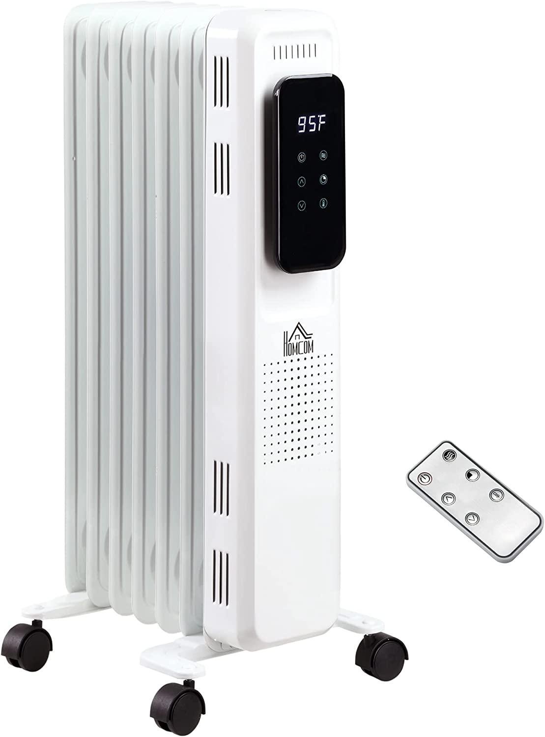 HOMCOM Electric Space Heater, standing 161 Sq. Ft. Heater with 3 Modes, Timer, and Remote, 600/900/1500 W, White