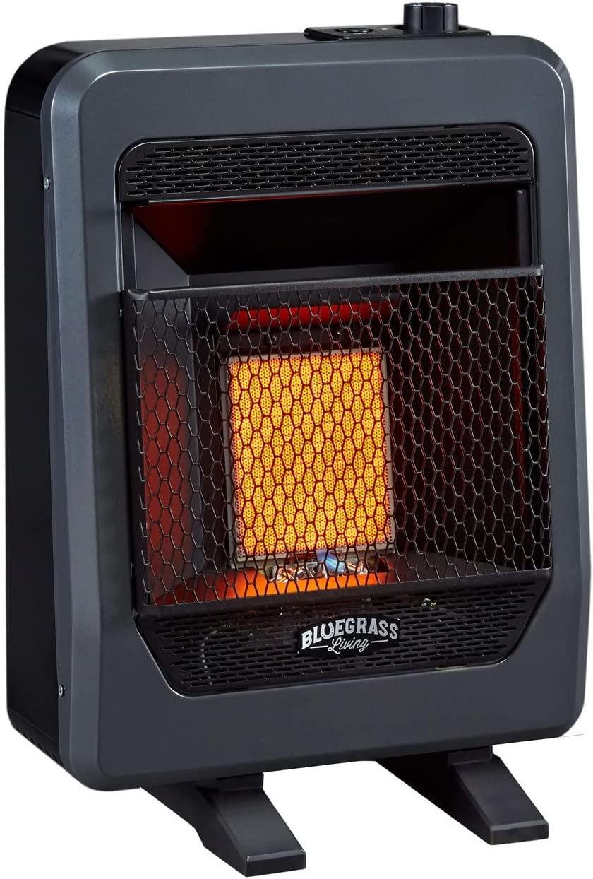 Bluegrass Living Natural Gas Vent  Infrared Gas Space Heater With Base Feet - 10,000 BTU, Temperature Control - Model B10TNIR-B-R (Renewed) , Black