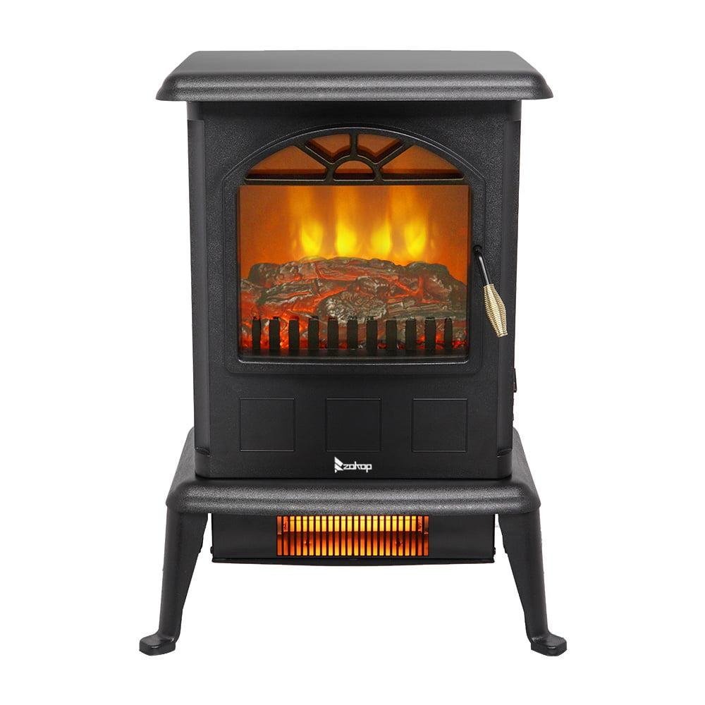 Draliance Electric Fireplace Stove Space Heater 1500W Portable Freestanding with Thermostat, Realistic Flame Logs Vintage Design for Corners