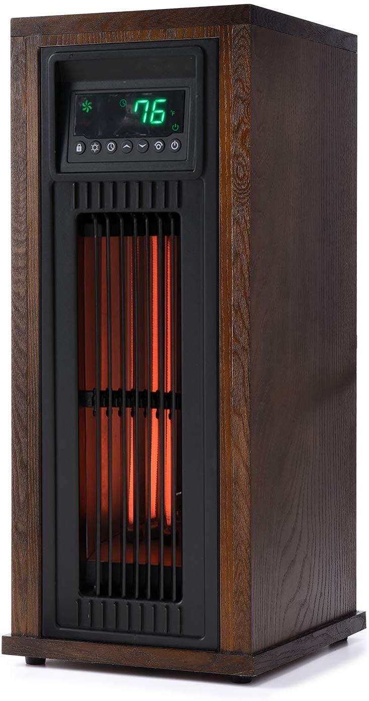 Lifesmart Infrared Tower Heater with Triple Oversized Infrared Elements, Multiple Comfort Settings, Wood Cabinet and Full Function Remote
