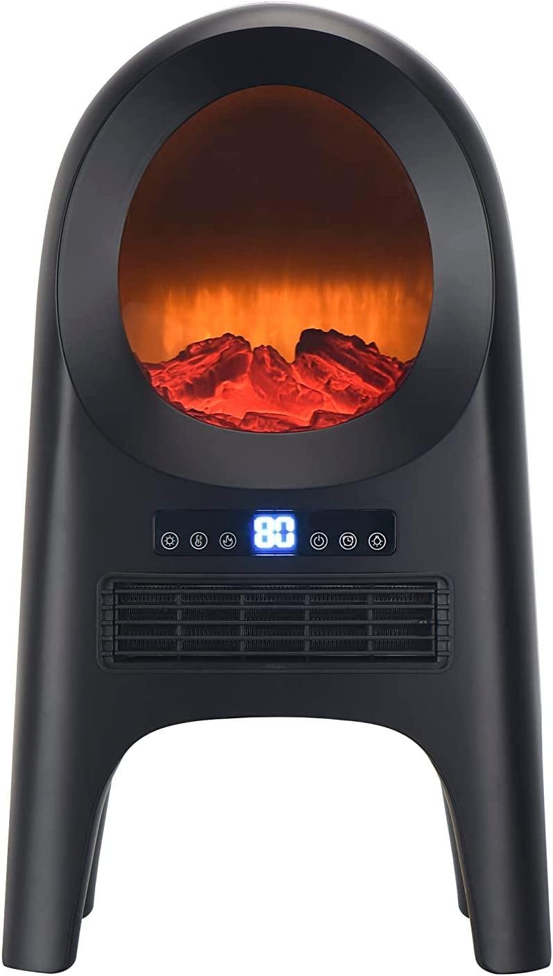 KEGIAN Space Heater, Portable Ceramic Electric Heater with Thermostat, Remote, 3 Modes, 12 Timer, Overheating & Tip-Over Protection, 1500W Fast Heating Heaters with Realistic Flame for Indoor Use