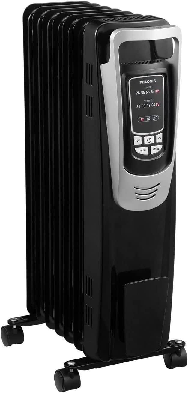 PELONIS Electric 1500W Oil Filled Radiator Heater with Safety Protection, LED Display, 3 Heat Settings and Five Temperature settings. Perfect for for Home or Office
