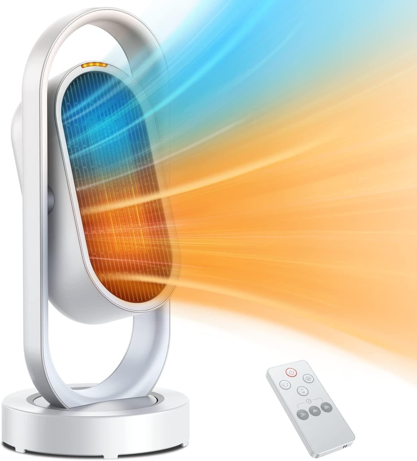 DesertWest Space Heater Tower Fan, Heater & Fan Combo, ENERGY-SAVING 135° Wide angle Electric Heater Fan with 3 Modes, Remote, 8 Timer, 1S Instant Heating, Tip-over Protection, Infrared Ceramic Heater