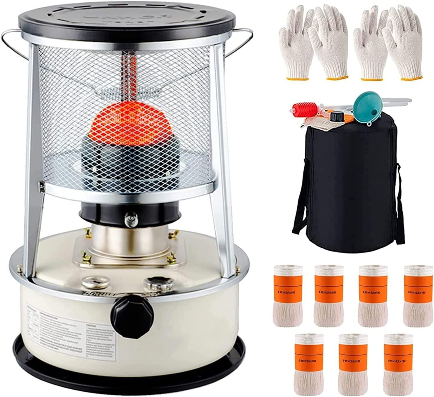 6L Indoor Petroleum Stove, Portable Petroleum Heater, Mobile Tent Heater, with 7 Cotton Cores + 2 Gloves, Burning 24-30 Hours, Without Electricity