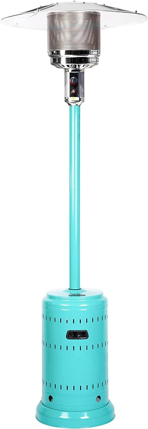 61130 All Seasons Patio Heater with Wheels 46,000 BTU Output Electronic Ignition System Portable Outdoor Propane Heater For Commercial & Residential - Aqua Blue