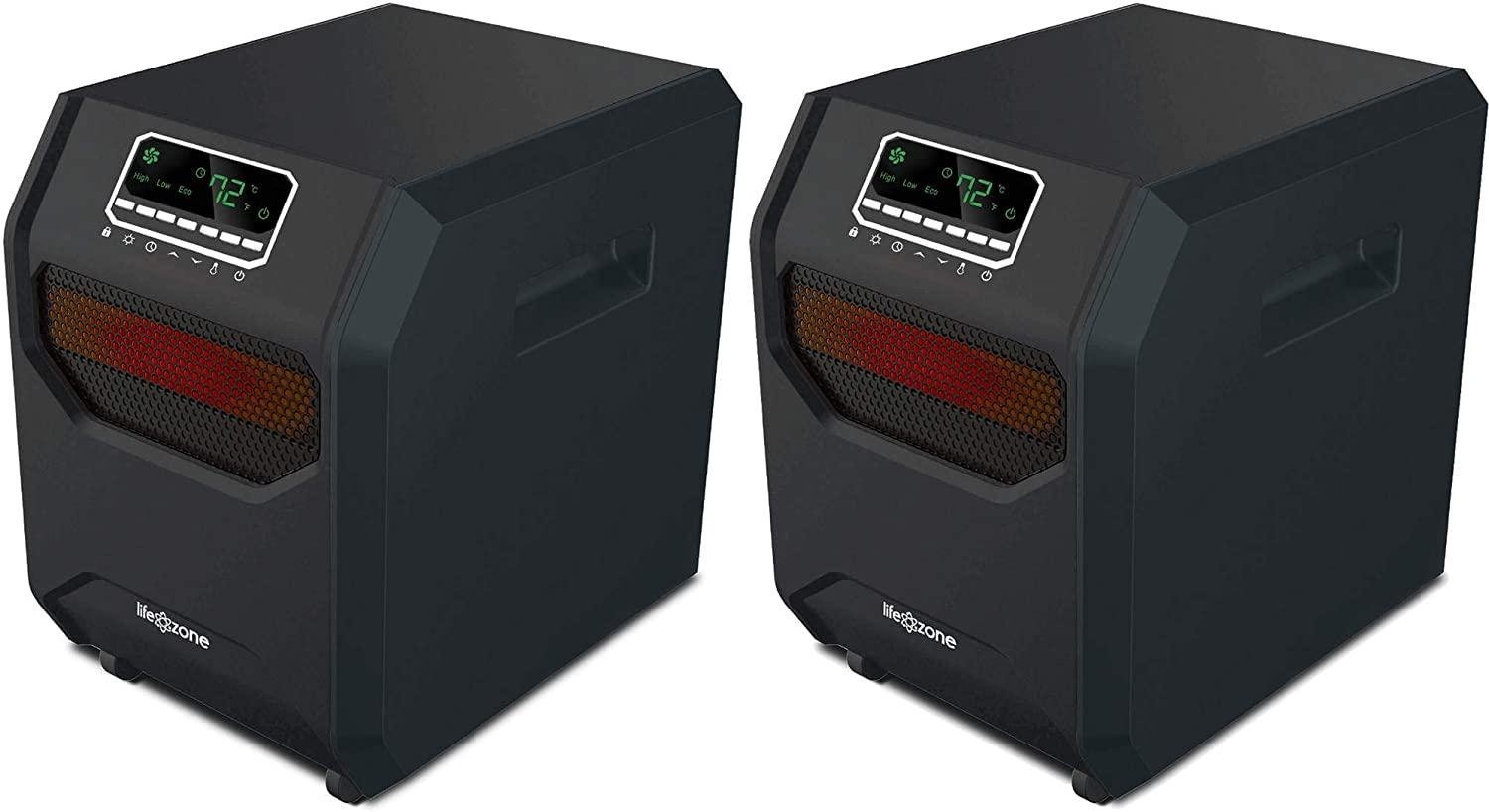 Lifesmart 4-Element Quartz Infrared Portable Large Room Electric Space Heater with 3 Heat Power Settings, Black (2 Pack)