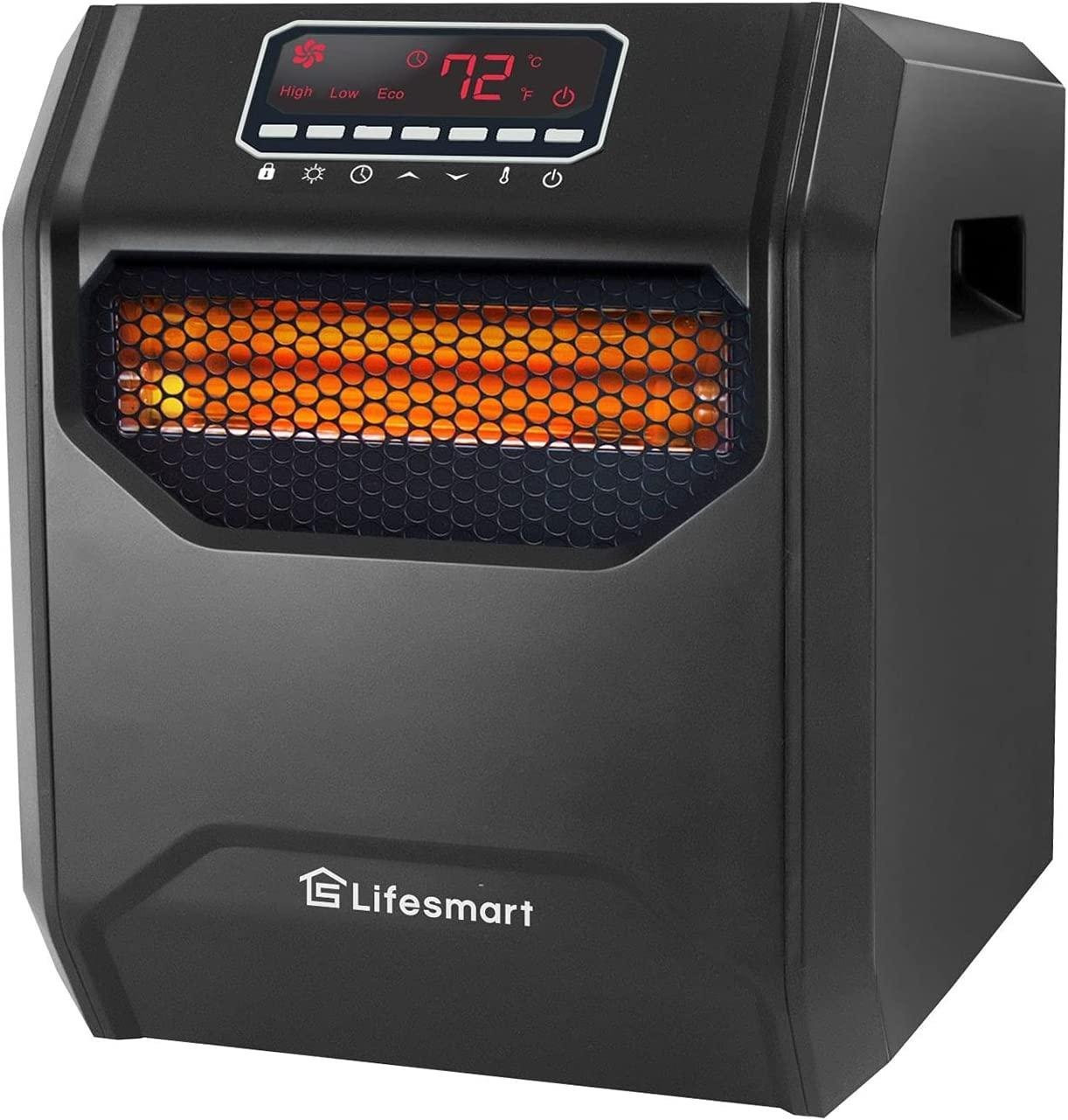 LifeSmart HT1013 High Power 1,500 Watt 6 Quartz Element Infrared Large Room 3 Mode Programmable Space Heater w/ Remote and Digital Display
