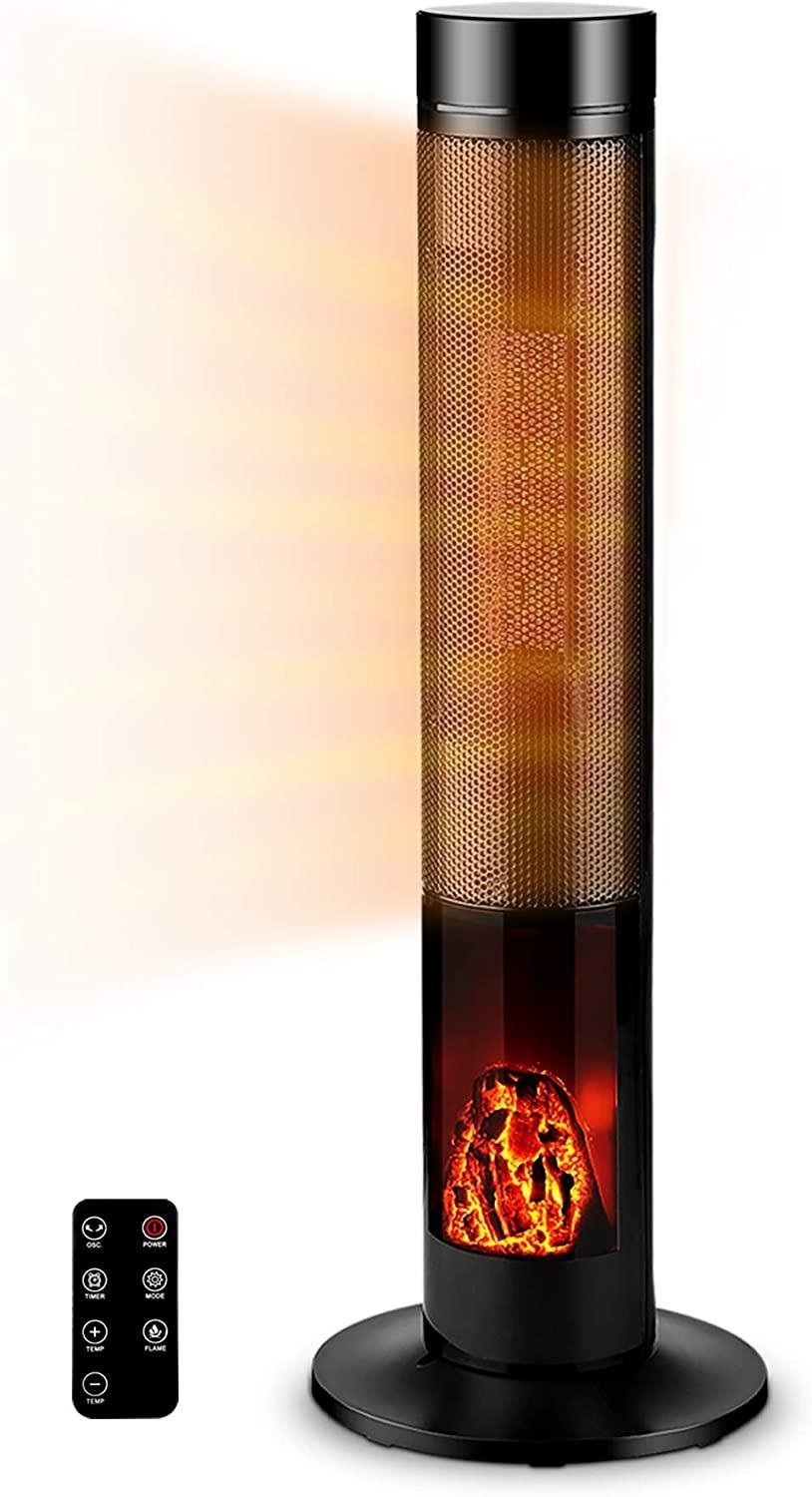 Ainfox Space Heater, 1500W Indoor Portable PTC Tower Heater with Remote, Electric Internal Oscillating Fast Heating Heater with LED Display, TIP-OVER Overheat Protection for Indoor Use