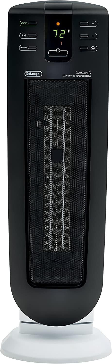 De'Longhi Ceramic Tower Heater, Quiet 1500W, Digital Adjustable Thermostat, 3 Heat Settings, Timer, Remote Control, ECO Energy Saving Mode, Safety Features, 24", Dark Gray, TCH7915ER