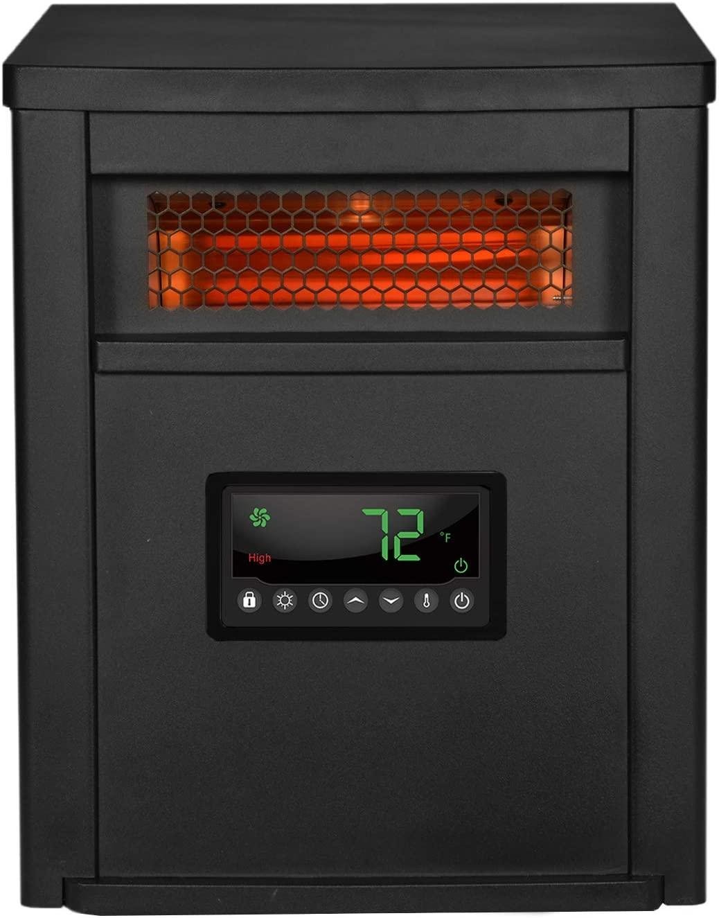 LifeSmart HT1071 1500 Watt Portable Electric Infrared Quartz Space Heater for Indoor Use with 8 Heating Elements and Remote Control, Black