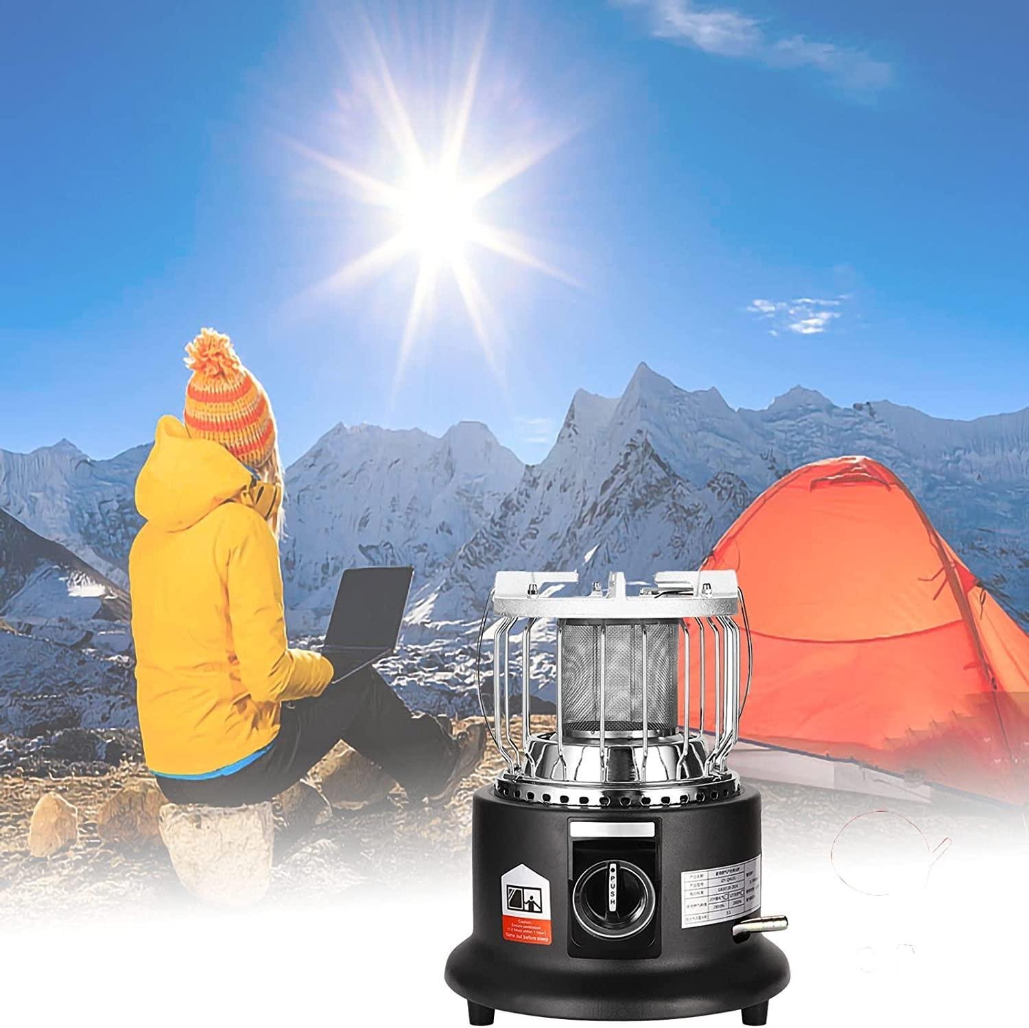 2 in 1 Portable Propane Heater & Stove, Butane Heater Portable Camping Stove, Multipurpose Tent Heater Gas Heater for Winter Camping, Outdoor Fishing, Outdoor Picnic Camping(Black/Orange)