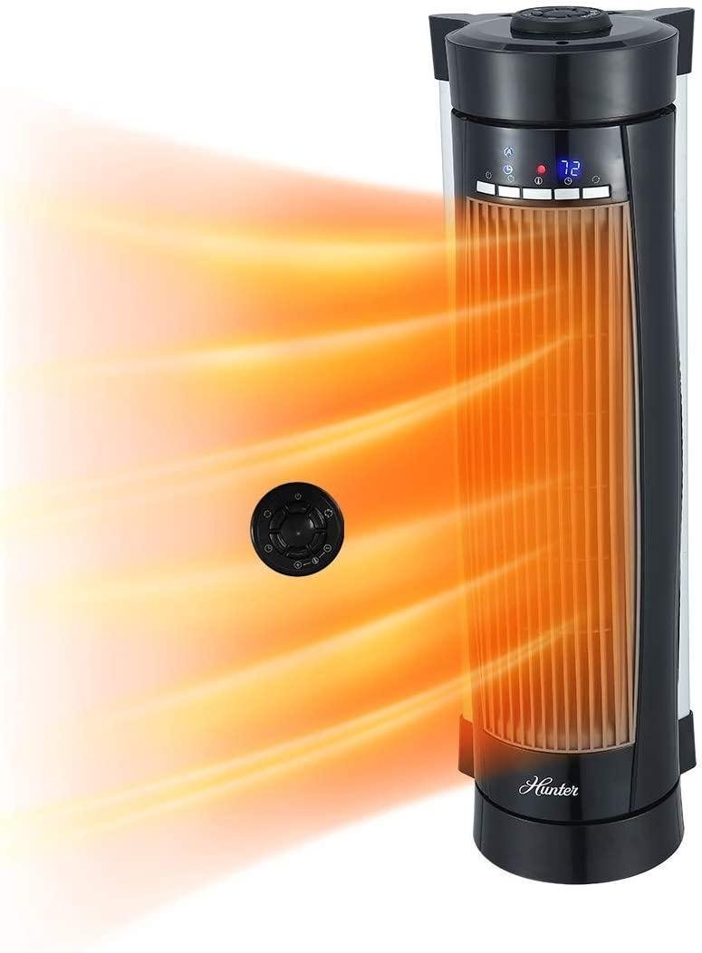 Hunter HPH15-E(Black) Vertical and Horizontal Oscillating Digital Ceramic Heater with Remote Control (Black)