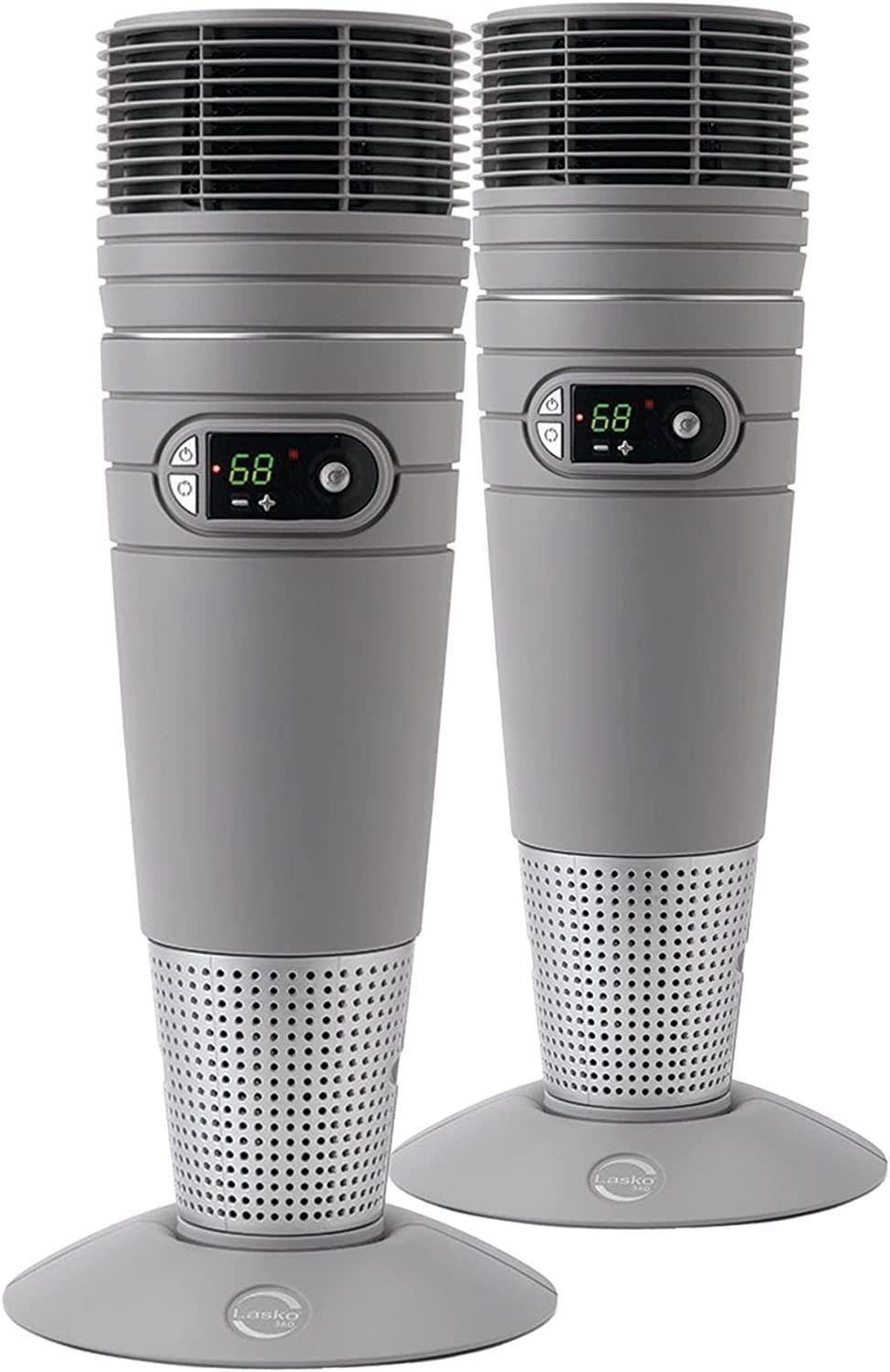 Lasko 6462 Full Circle Warmth Portable Electric 1500 Watt Oscillating Ceramic Tower Heater with Remote and Adjustable Thermostat, 2 Pack