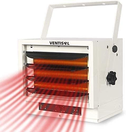 VENTISOL 5000W Fan Forced Ceiling Mounted Heater Wtih Thermostat 240V Hard-wired Dual Knob Electric Heating for Garage,Warehouse,Workshop,Home