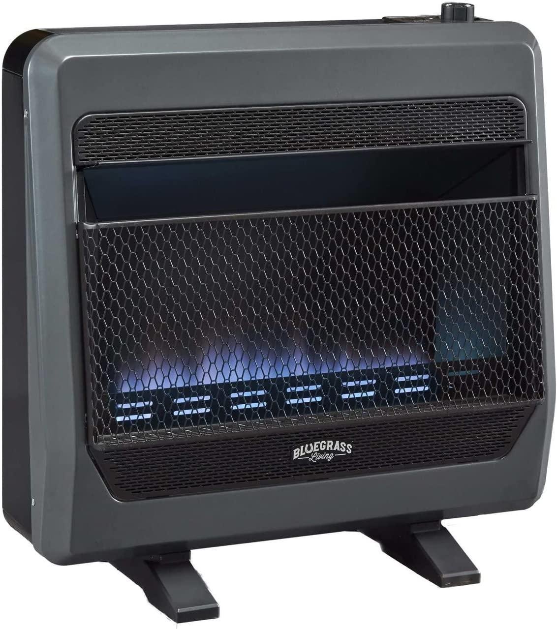 Bluegrass Living Natural Gas Vent  Blue Flame Gas Space Heater With Blower and Base Feet - 30,000 BTU, Temperature Control - Model# B30TNB-BB-R (Renewed)