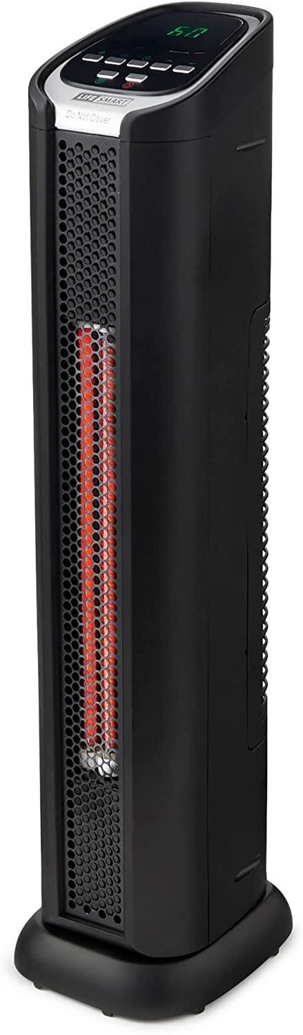 LifeSmart HT1053 1500 Watt Portable 24 Inch Electric Infrared Quartz Tower Space Heater for Indoor Use with 2 Heating Elements, Black