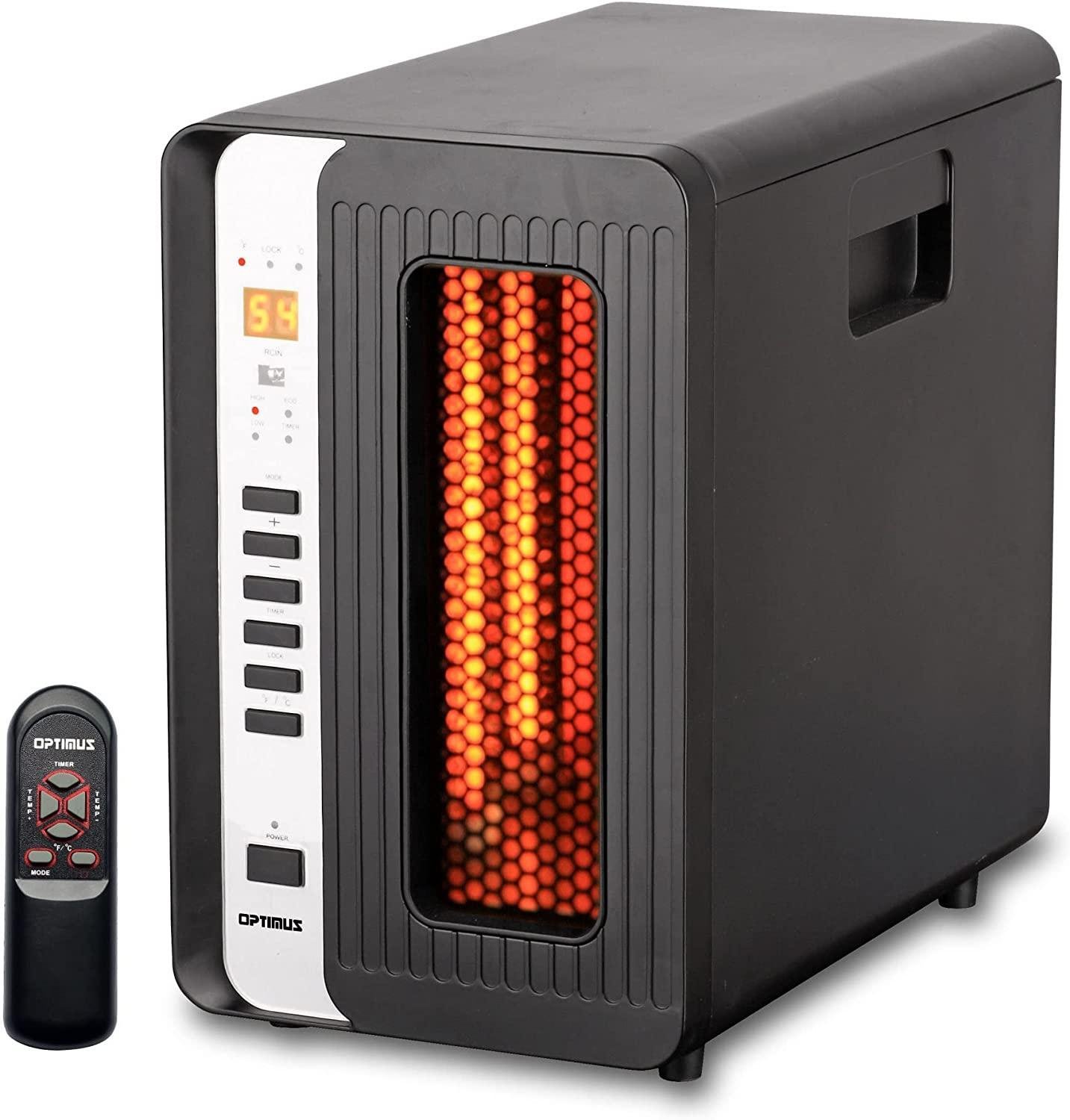 Optimus Infrared Quartz Remote, LED Display Heater, Black