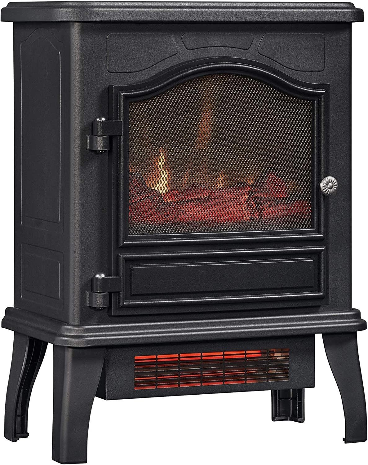 5,200 BTUs Realistic Flame Effect Vintage Heater, Infrared Metal Heater, 1,000 Sq.ft. Electric Quartz Stove Heater, Low Noise & Rapid-Heat Steel Infrared Heater, Adjustable Heat Level, Black