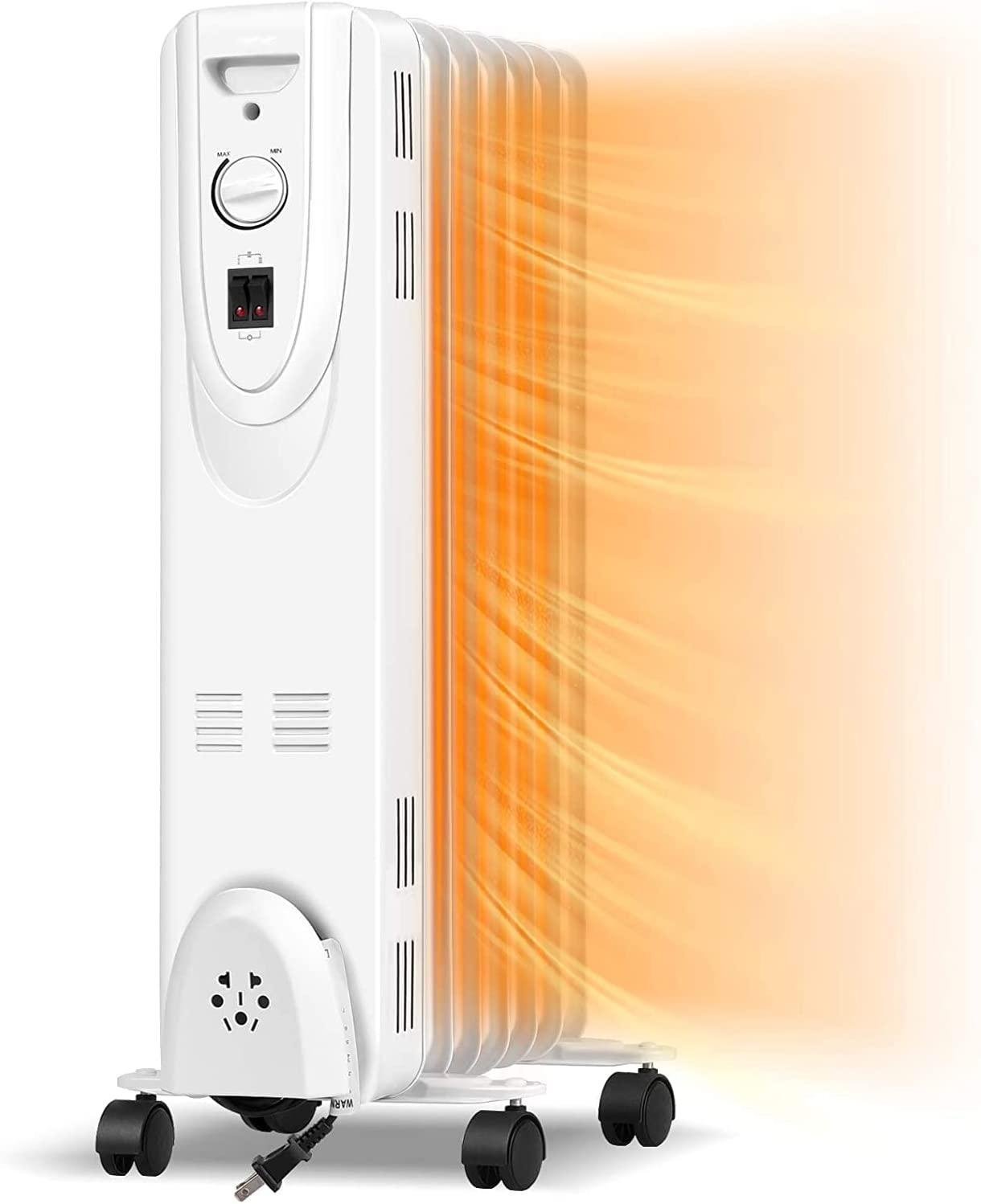 Oil Filled Radiator Heater with Thermostat, ARLIME 1500W Oil Filled Heater, Portable Oil-Filled Space Heater with 3 Adjustable Settings, Quiet Portable Heater with Overheat & Tip-Over Protection, Electric Radiant Heater for Indoor Room Office Home(2)