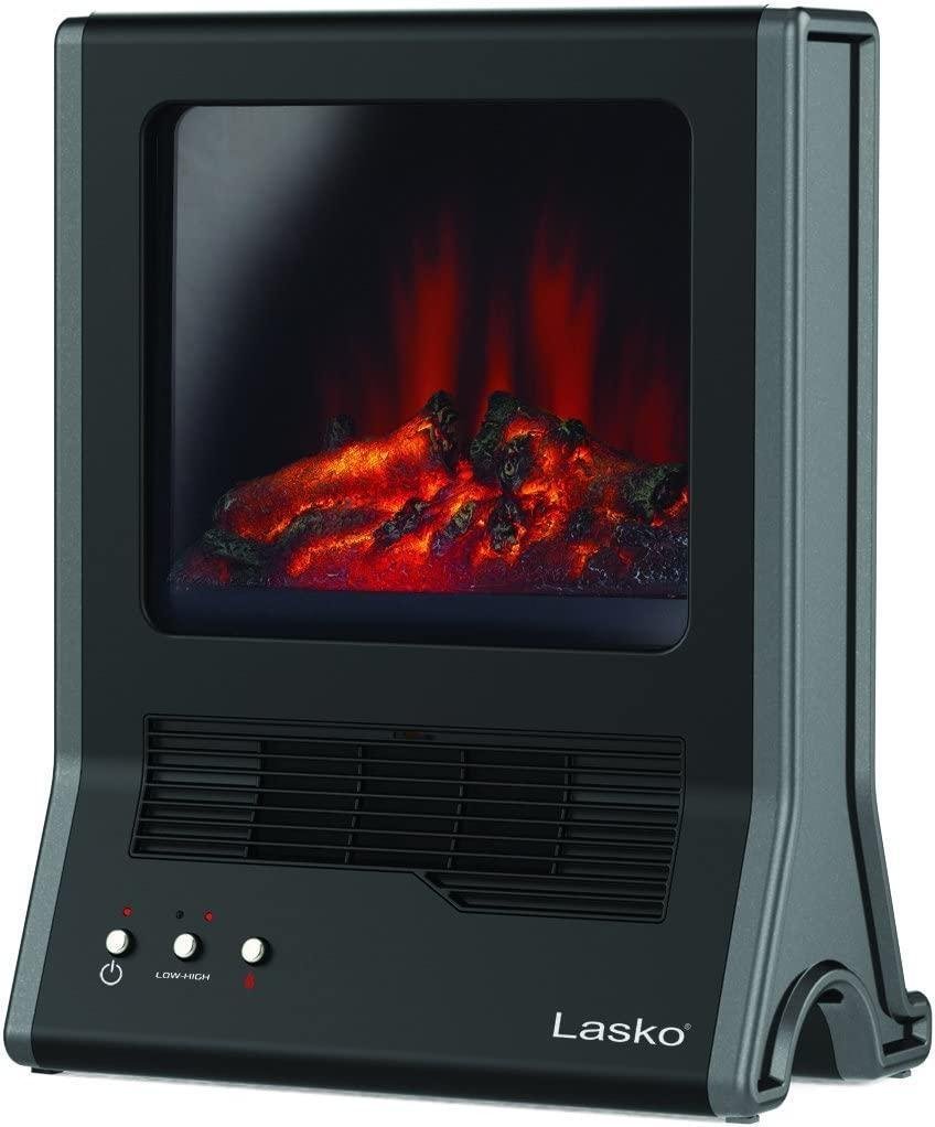 Lasko Fireplace Ceramic Heater with High/Low Heat Settings & Flame Only Setting,Cool-Touch Window and Exterior, Automatic Overheat Protection