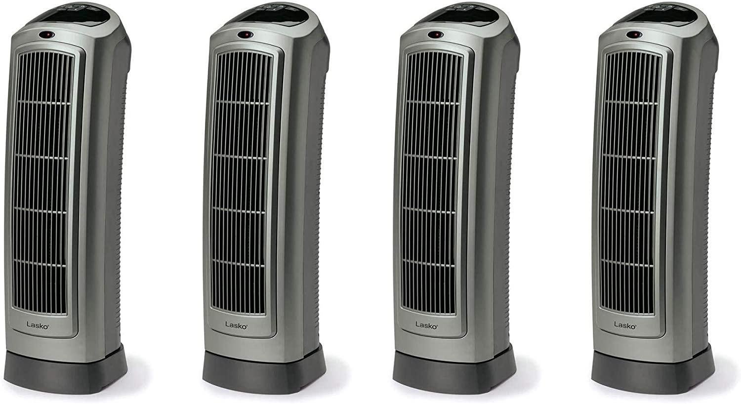 Lasko 1500W Portable Oscillating Ceramic Heater Tower w/Digital Display, 4 Pack
