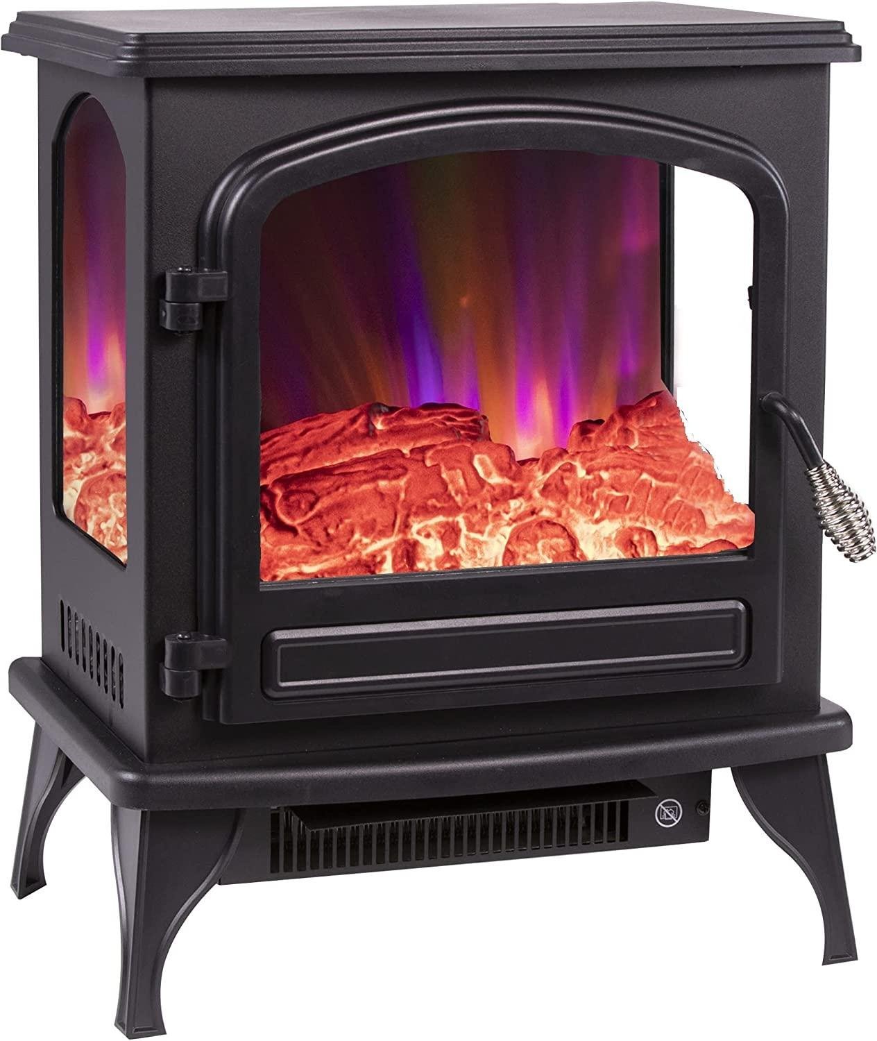 Comfort Zone CZFP6 750/1,500-Watt Electric Fireplace Heater Furnace with LED Simulated Flame and Bed of Burning Embers, 3 Heat Settings, Stay Cool Housing, Overheat Sensor, Safety Tip-Over Switch