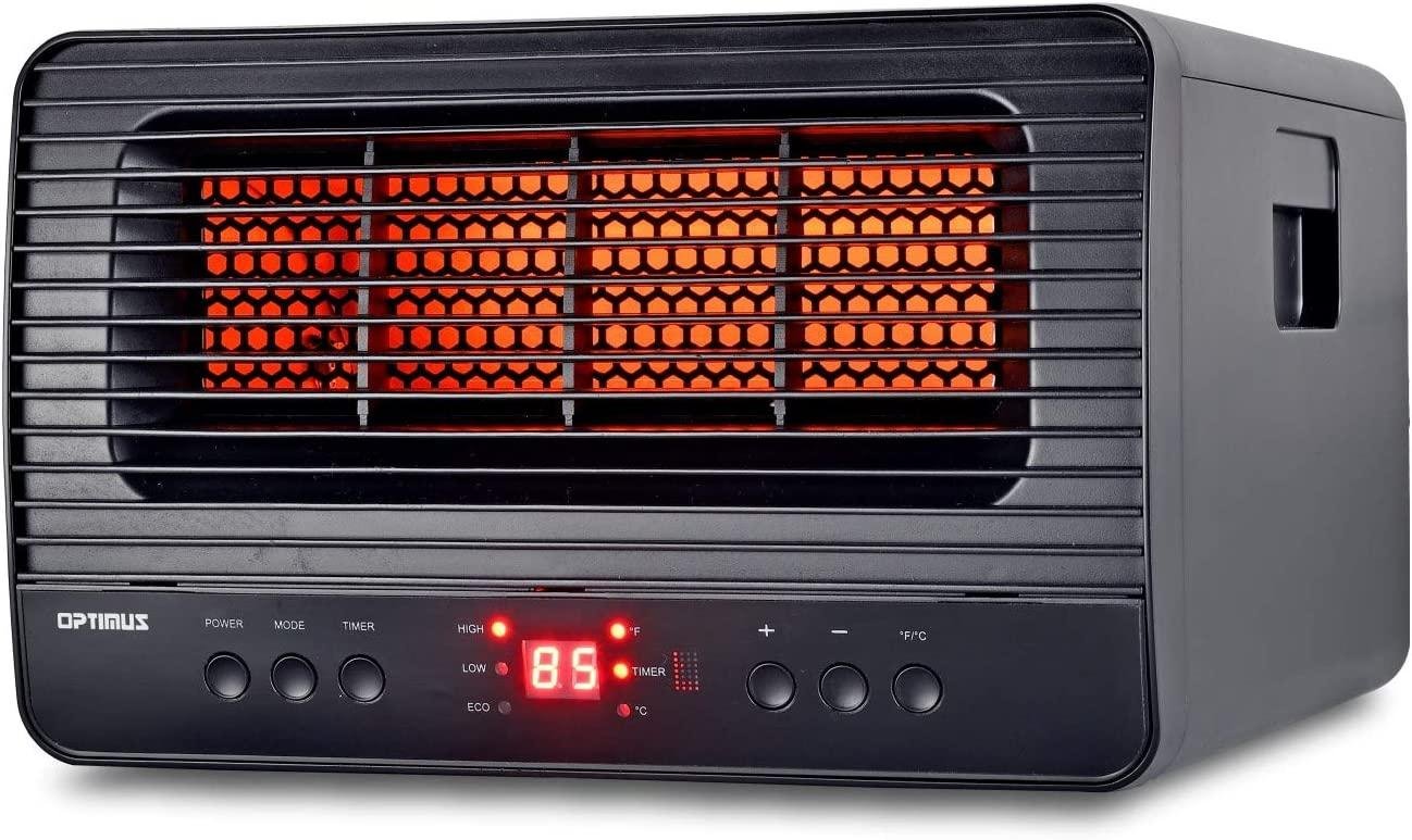 Optimus H-8014 Infrared Quartz Heater with Remote, LED Display