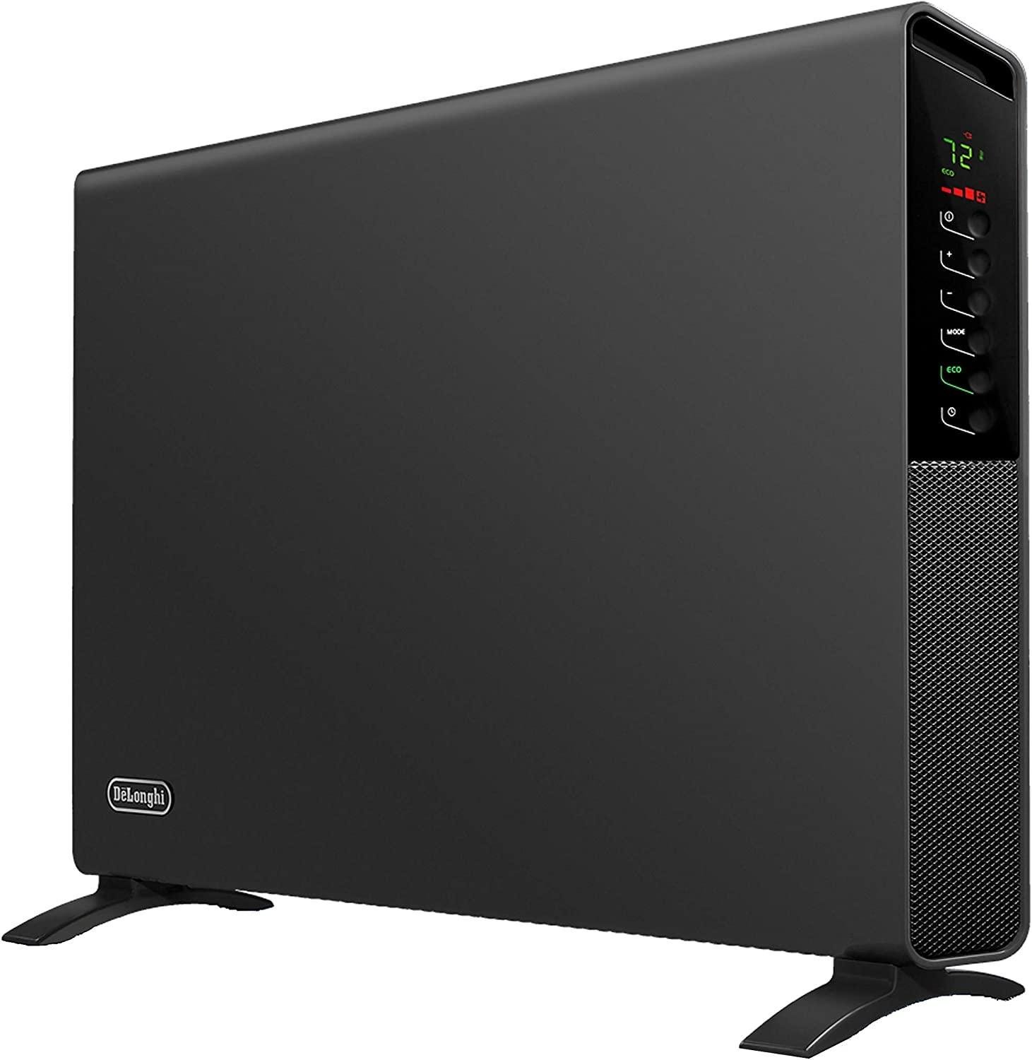 De'Longhi Convection Panel Heater, Full Room Quiet 1500W, standing/Easy Install Wall Mount, LED Digital Display, Adjustable Thermostat, Timer, Energy Saving, Asphalt Gray