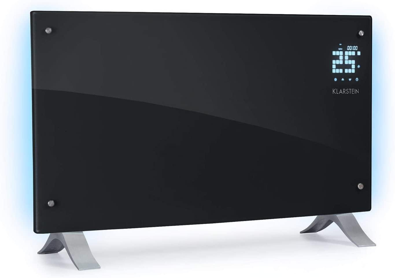 KLARSTEIN holm Curved Ambient, Convection Heater, Portable Electric Heater, 1500 Watts, Temperature Range 41 – 113 °F, Thermostat, Timer Function, ECO Mode, Touch, Protection Class IP24, LED Display, Black