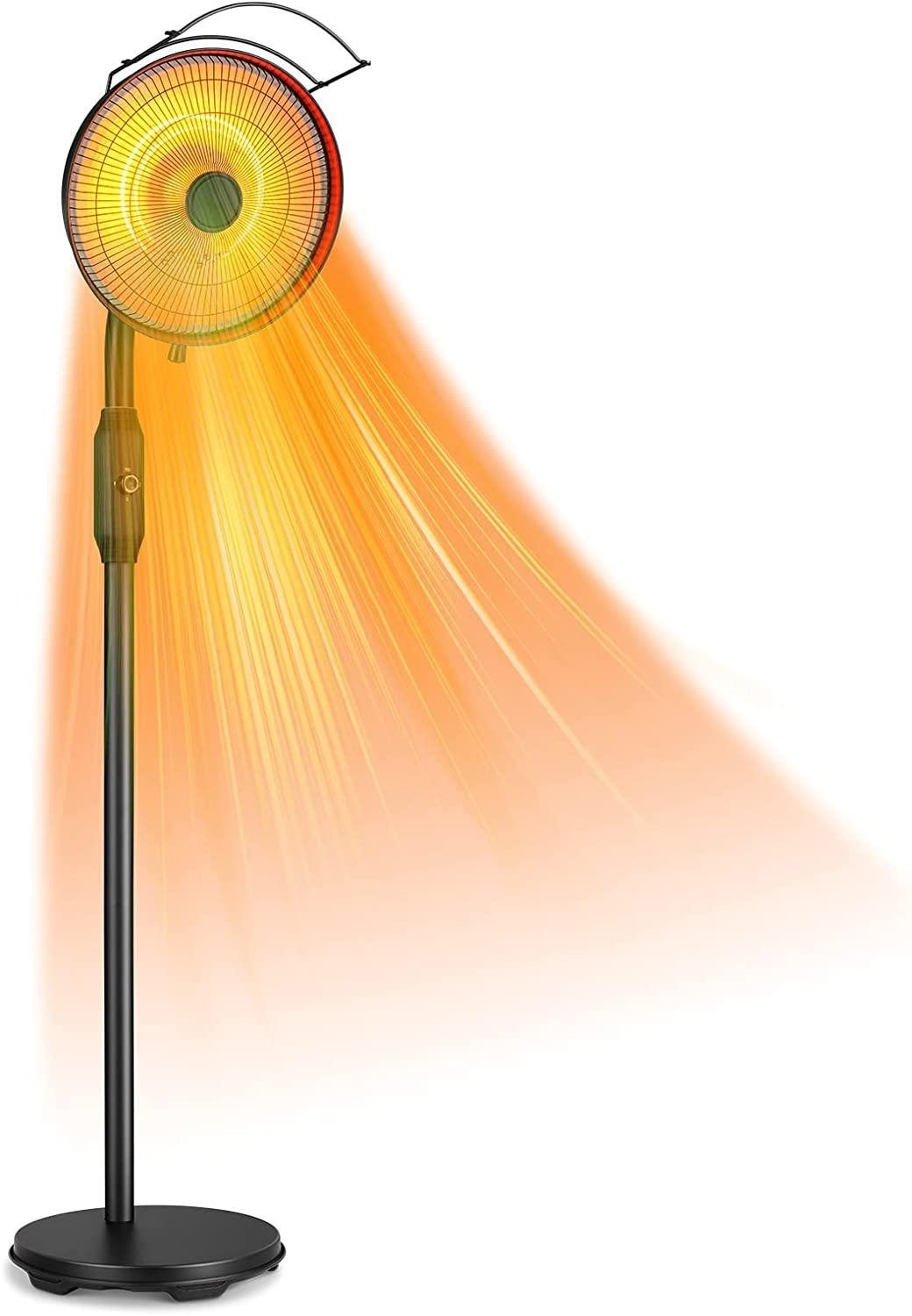 Kismile Outdoor Patio Heater, Electric Infrared Heater for Outdoor/Indoor Use, Adjustable Temperature 600/900/1500 Watt Space Heater, Waterproof & Tip-over Protection