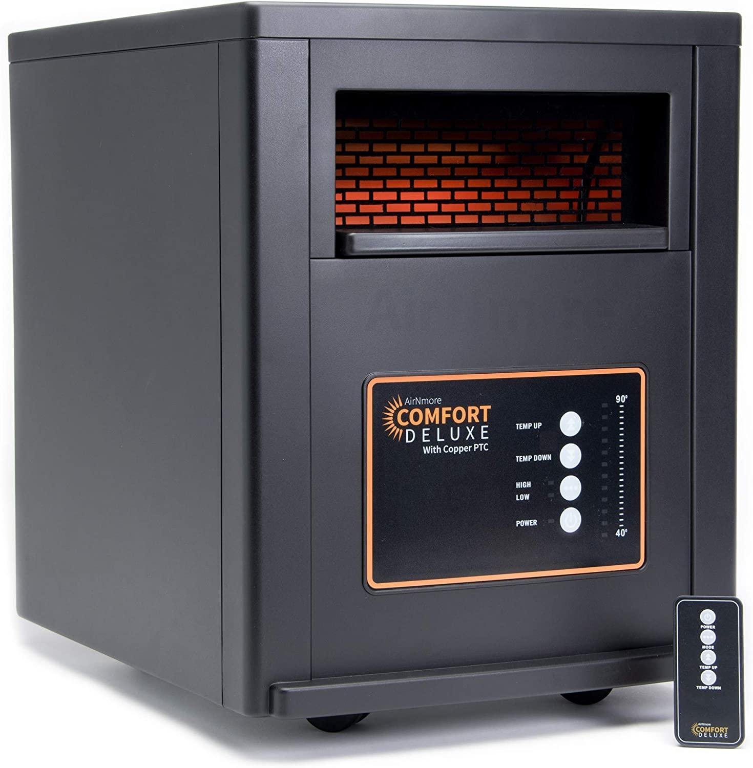 AirNmore Comfort Deluxe with Copper PTC, Infrared Space Heater with Remote, 1500 Watt, ETL Listed