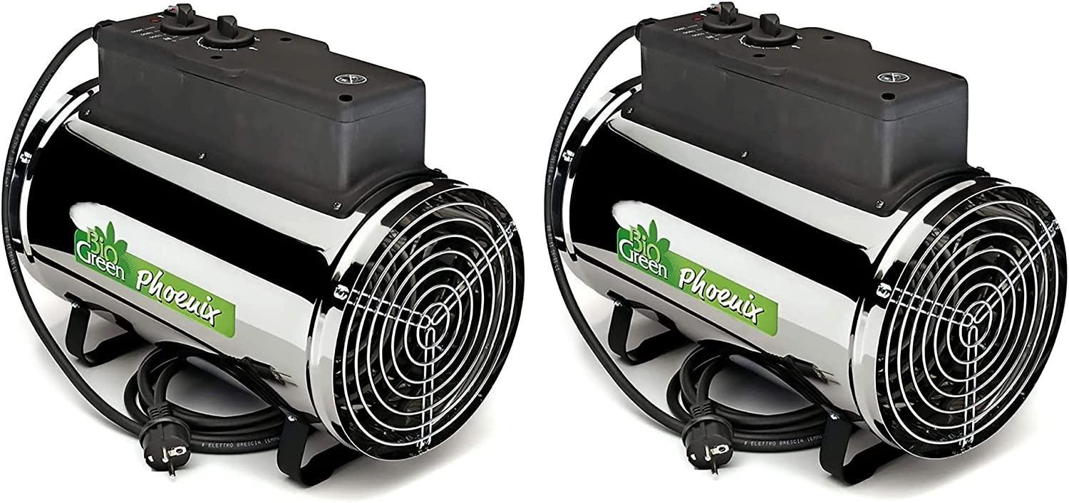Bio Green PHX2.8/US Portable Indoor Outdoor Phoenix Greenhouse Tent Heater Fan w/Floor & Ceiling Mount Kit, Spray Waterproof, 9554 BTU, 2800W (2 Pack)