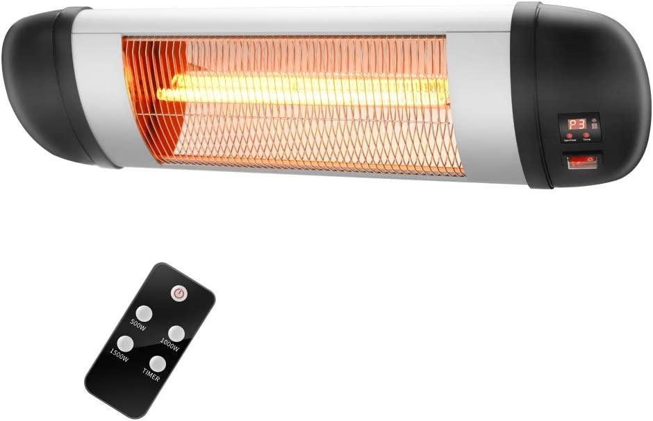 LUCYZH 1500W Wall-Mounted Patio Heater, Electric Infrared Heater with Remote Control, Automatic Overheat Protection, Waterproof, Black