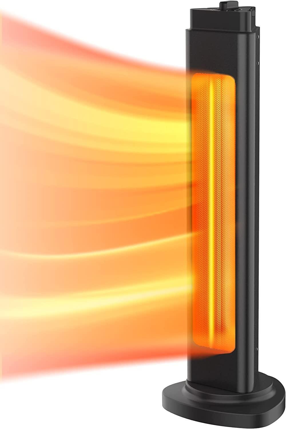 JIYU Electric Patio Heater, Outdoor Infrared Standing Heater with 90° Wide Oscillation, V0 Flame Retardant Material & Hidden Simple Handle, Protection, 1500W, T01-G15, Black, 9.45x9.45x31.50 inch