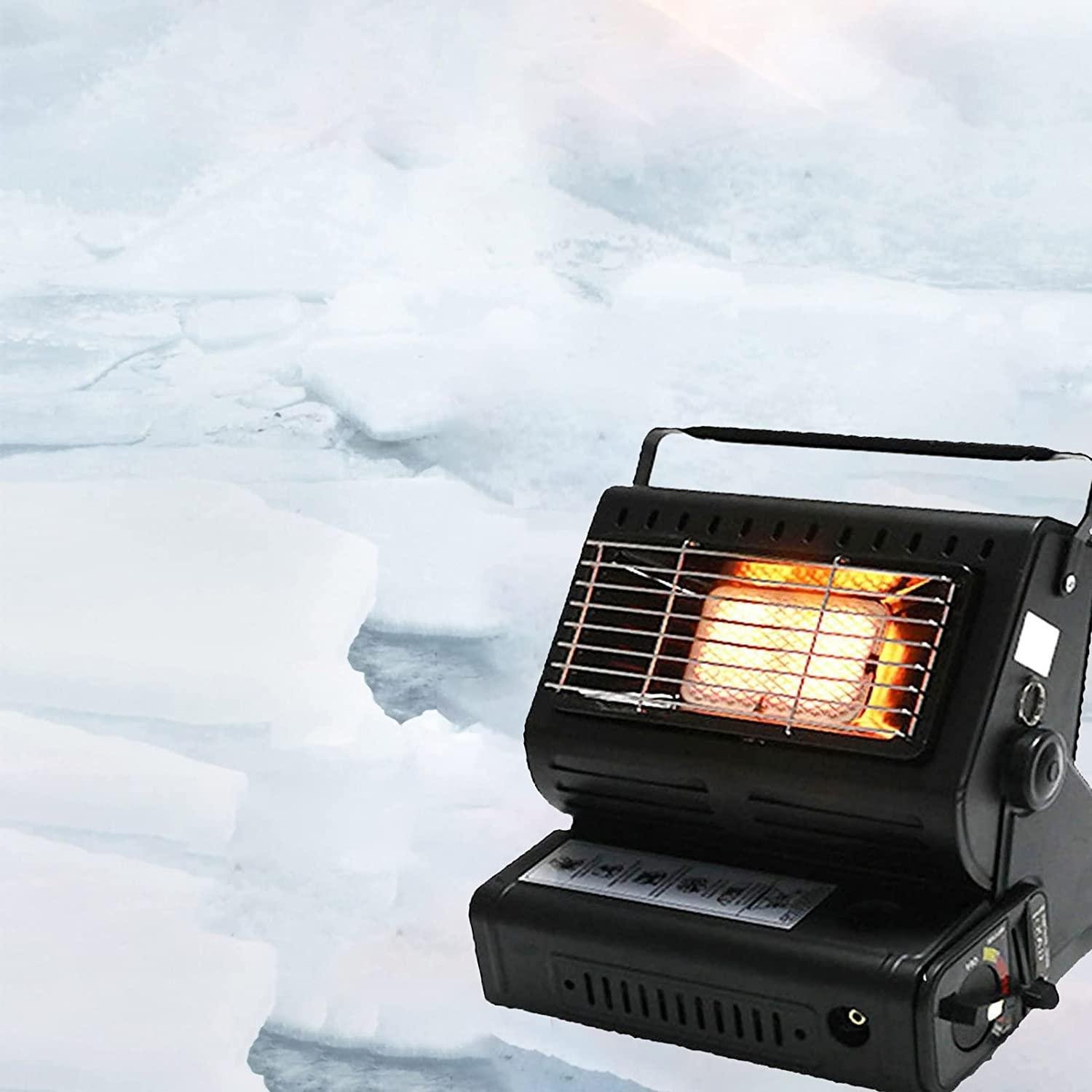 1.3kw Portable Gas Heater Outdoor, Gas Heater Fan Heater, Portable Butane Heater Stove for Camping Fishing Hunting Upgraded to 90° Adjustable Version (Color : Black)